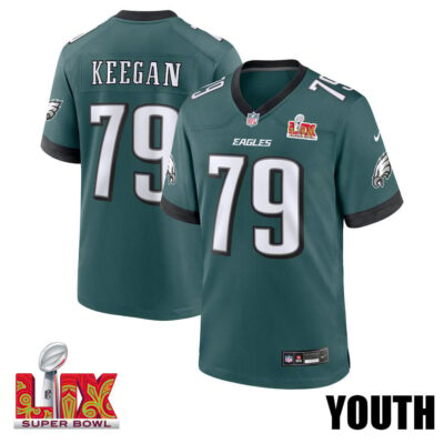Trevor Keegan #79 Philadelphia Eagles Super Bowl LIX Youth Jersey - Midnight Green