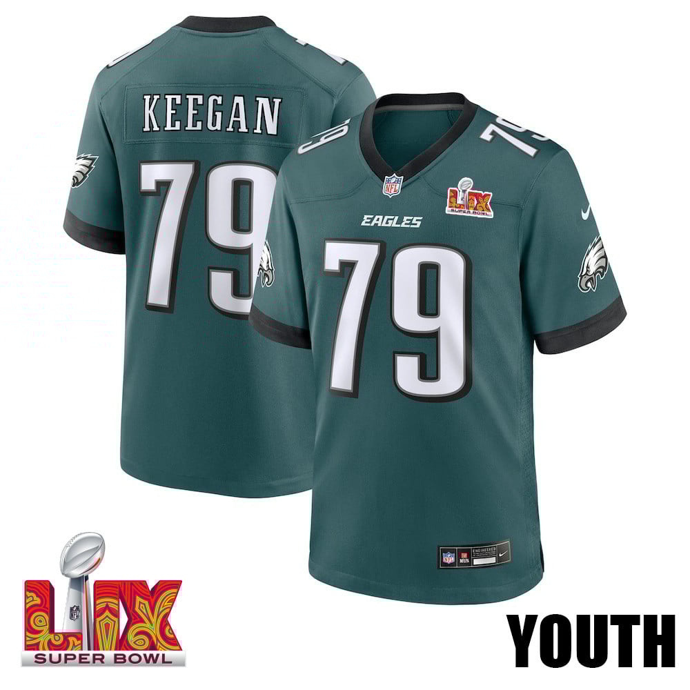 Trevor Keegan #79 Philadelphia Eagles Super Bowl LIX Youth Jersey - Midnight Green