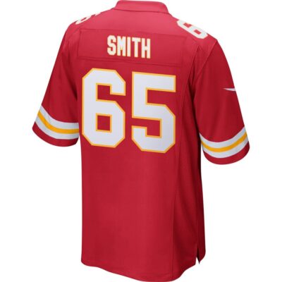 Alternative view of Trey Smith 65 Kansas City Chiefs Super Bowl LIX New Orleans Patch Game Men Jersey - Red