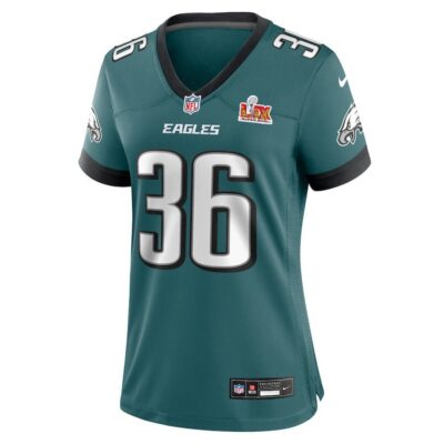 Alternative view of Tristin McCollum #36 Philadelphia Eagles Super Bowl LIX Women's Jersey - Midnight Green