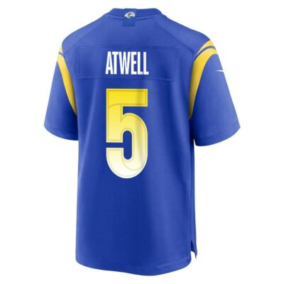 Alternative view of Tutu Atwell 5 Los Angeles Rams Super Bowl LIX New Orleans Patch Game Men Jersey - Royal
