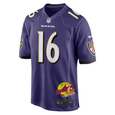 Tylan Wallace 16 Baltimore Ravens Super Bowl LIX New Orleans Patch Game Men Jersey - Purple - Image 3
