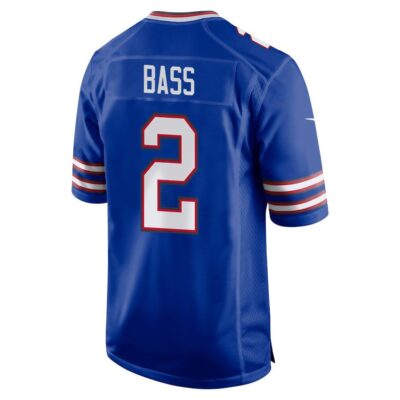 Alternative view of Tyler Bass 2 Buffalo Bills Super Bowl LIX New Orleans Patch Game Men Jersey - Royal