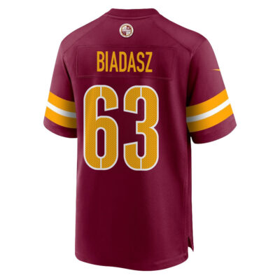 Alternative view of Tyler Biadasz 63 Washington Commanders Super Bowl LIX New Orleans Patch Game Men Jersey - Burgundy