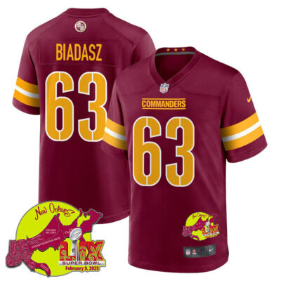 Tyler Biadasz 63 Washington Commanders Super Bowl LIX New Orleans Patch Game Men Jersey - Burgundy