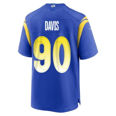 Alternative view of Tyler Davis 90 Los Angeles Rams Super Bowl LIX New Orleans Patch Game Men Jersey - Royal
