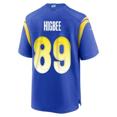 Alternative view of Tyler Higbee 89 Los Angeles Rams Super Bowl LIX New Orleans Patch Game Men Jersey - Royal
