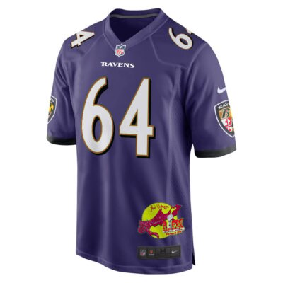 Tyler Linderbaum 64 Baltimore Ravens Super Bowl LIX New Orleans Patch Game Men Jersey - Purple - Image 3