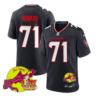 Tytus Howard 71 Houston Texans Super Bowl LIX New Orleans Patch Game Men Jersey - Navy