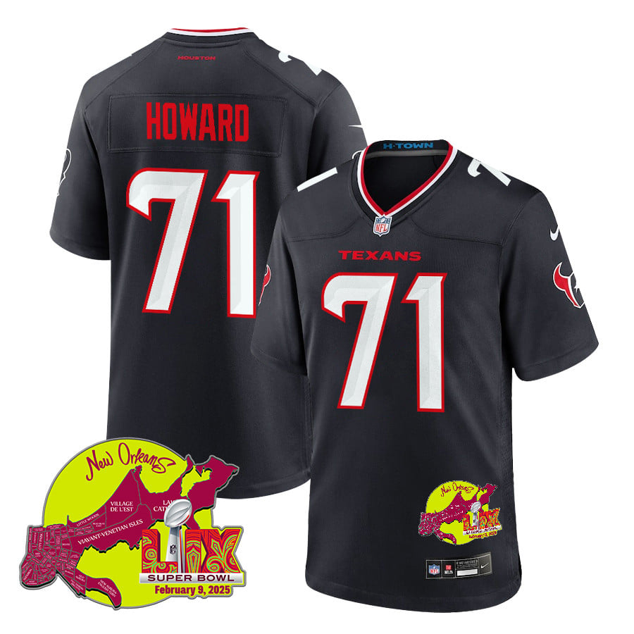 Tytus Howard 71 Houston Texans Super Bowl LIX New Orleans Patch Game Men Jersey - Navy