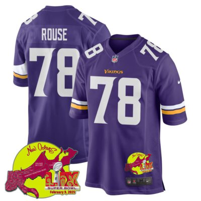 Walter Rouse 78 Minnesota Vikings Super Bowl LIX New Orleans Patch Game Men Jersey - Purple