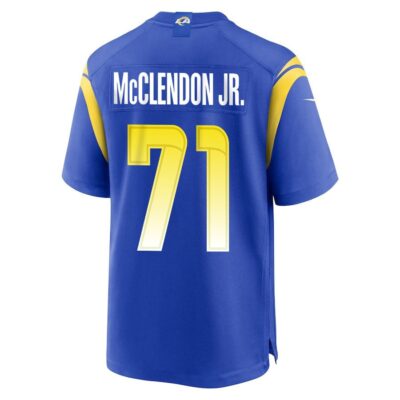 Alternative view of Warren McClendon Jr. 71 Los Angeles Rams Super Bowl LIX New Orleans Patch Game Men Jersey - Royal