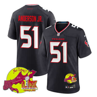 Will Anderson Jr. 51 Houston Texans Super Bowl LIX New Orleans Patch Game Men Jersey - Navy