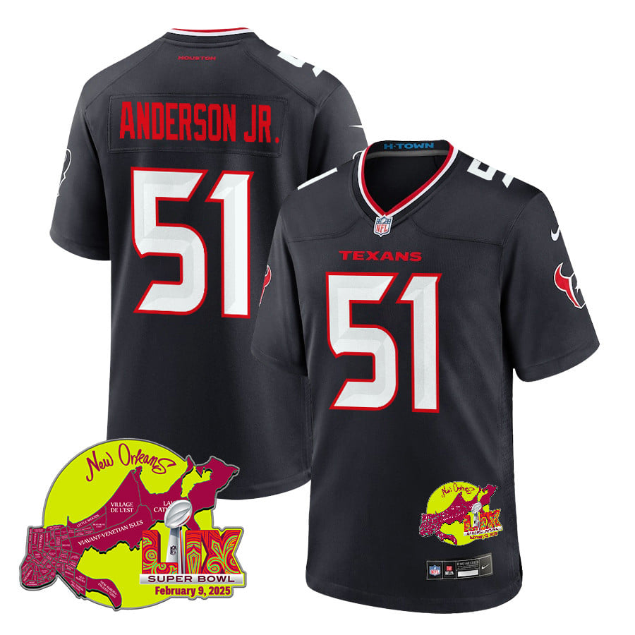 Will Anderson Jr. 51 Houston Texans Super Bowl LIX New Orleans Patch Game Men Jersey - Navy