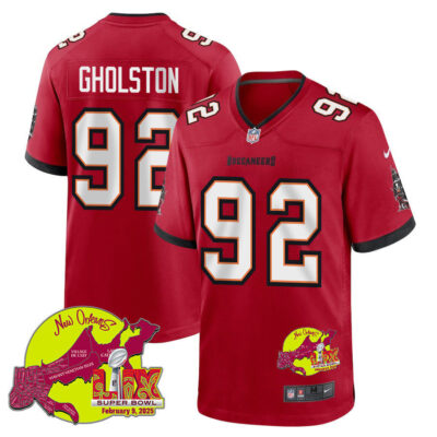 William Gholston 92 Tampa Bay Buccaneers Super Bowl LIX New Orleans Patch Game Men Jersey - Red
