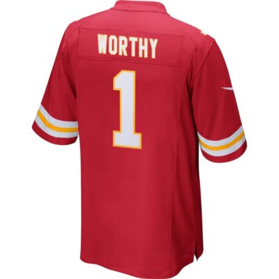 Alternative view of Xavier Worthy 1 Kansas City Chiefs Super Bowl LIX New Orleans Patch Game Men Jersey - Red