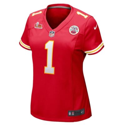 Alternative view of Xavier Worthy #1 Kansas City Chiefs Super Bowl LIX Women's Jersey - Red