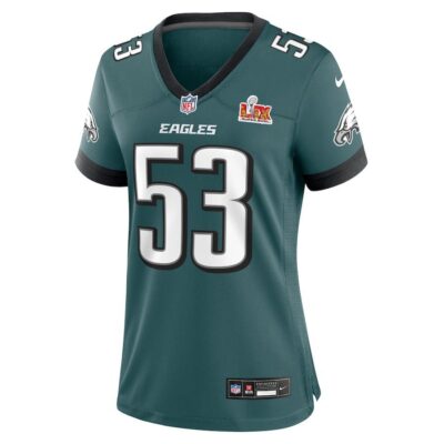 Alternative view of Zack Baun #53 Philadelphia Eagles Super Bowl LIX Women's Jersey - Midnight Green