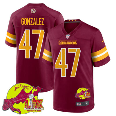 Zane Gonzalez 47 Washington Commanders Super Bowl LIX New Orleans Patch Game Men Jersey - Burgundy