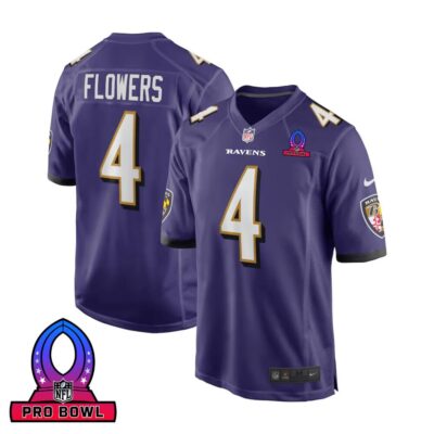 Zay Flowers 4 Baltimore Ravens 2025 Pro Bowl Patch Game Men Jersey - Purple