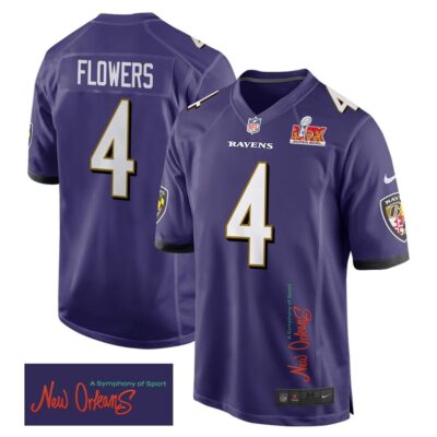 Zay Flowers 4 Baltimore Ravens Super Bowl LIX 'New Orleans - A Symphony of Sport' Game Men Jersey - Purple