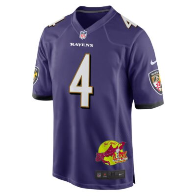 Zay Flowers 4 Baltimore Ravens Super Bowl LIX New Orleans Patch Game Men Jersey - Purple - Image 3