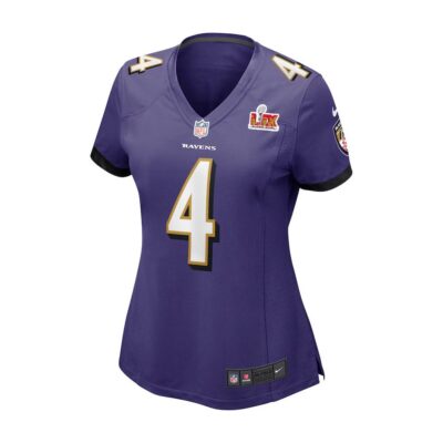 Alternative view of Zay Flowers #4 Baltimore Ravens Super Bowl LIX Women's Jersey - Purple