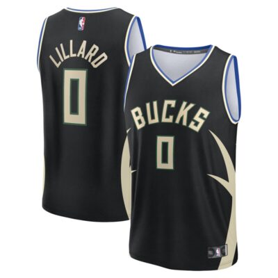 Damian Lillard Milwaukee Bucks Youth Fast Break Replica Player Jersey - Statement Edition - Black