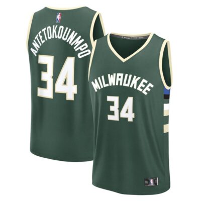 Giannis Antetokounmpo Milwaukee Bucks Fast Break Replica Player Jersey - Icon Edition - Hunter Green