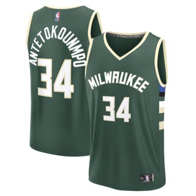 Giannis Antetokounmpo Milwaukee Bucks Fast Break Replica Player Jersey - Icon Edition - Hunter Green