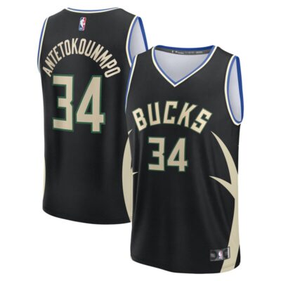 Giannis Antetokounmpo Milwaukee Bucks Fast Break Replica Player Jersey - Statement Edition - Black