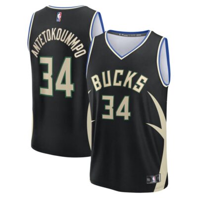 Giannis Antetokounmpo Milwaukee Bucks Youth Fast Break Replica Player Jersey - Statement Edition - Black