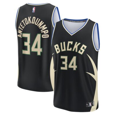 Giannis Antetokounmpo Milwaukee Bucks Youth Fast Break Replica Player Jersey - Statement Edition - Black