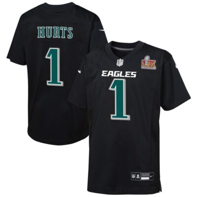 Jalen Hurts Philadelphia Eagles Youth Super Bowl LIX Patch Fashion Game Player Jersey - Carbon Black