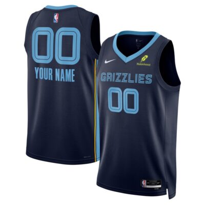 Memphis Grizzlies Unisex Custom Swingman Badge Jersey - Icon Edition - Navy
