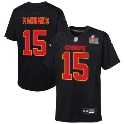 Patrick Mahomes Kansas City Chiefs Youth Super Bowl LIX Patch Fashion Game Jersey - Carbon Black