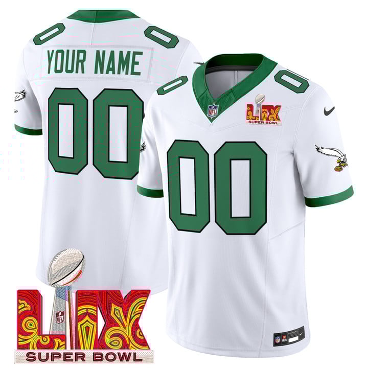 Philadelphia Eagles Kelly Green Super Bowl LIX Patch Vapor Limited Custom Jersey