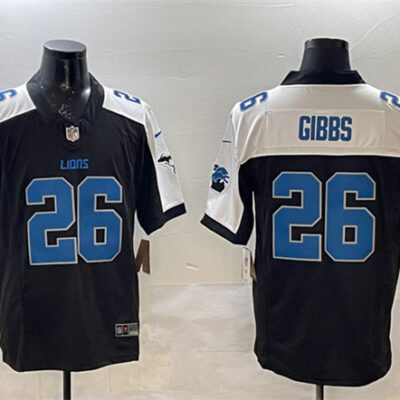 Detroit Lions #26 Jahmyr Gibbs Black/White F.U.S.E. 2024 Michigan Patch Vapor Limited Football Stitched Jersey