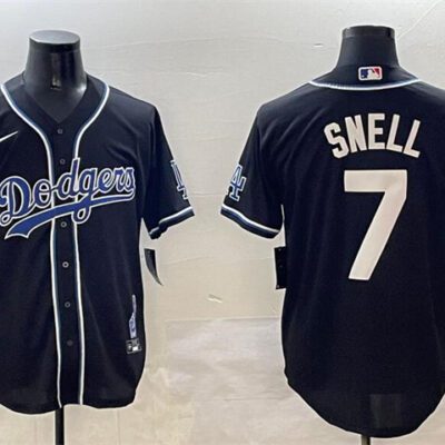 Los Angeles Dodgers #7 Blake Snell Black 2024 World Series Champions Cool Base Stitched Baseball Jersey