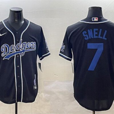 Los Angeles Dodgers #7 Blake Snell Black 2024 World Series Champions Cool Base Stitched Baseball Jersey