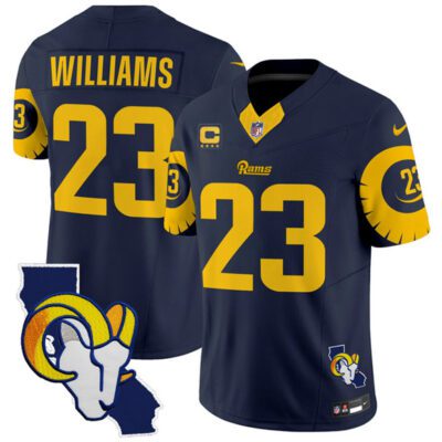 Los Angeles Rams #23 Kyren Williams Navy 2025 4-Star C Patch F.U.S.E. V2 Limited Football Stitched Jersey