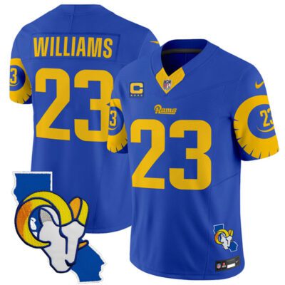 Los Angeles Rams #23 Kyren Williams Royal 2025 4-Star C Patch F.U.S.E. V2 Limited Football Stitched Jersey