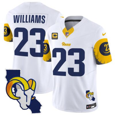 Los Angeles Rams #23 Kyren Williams White 2025 4-Star C Patch F.U.S.E. V2 Limited Football Stitched Jersey