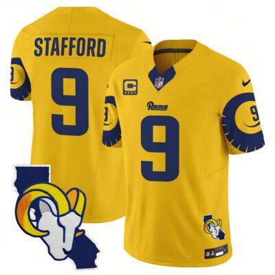 Los Angeles Rams #9 Matthew Stafford Gold 2025 4-Star C Patch F.U.S.E. V2 Limited Football Stitched Jersey