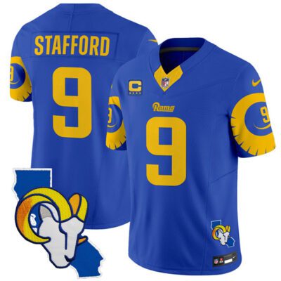 Los Angeles Rams #9 Matthew Stafford Royal 2025 4-Star C Patch F.U.S.E. V2 Limited Football Stitched Jersey