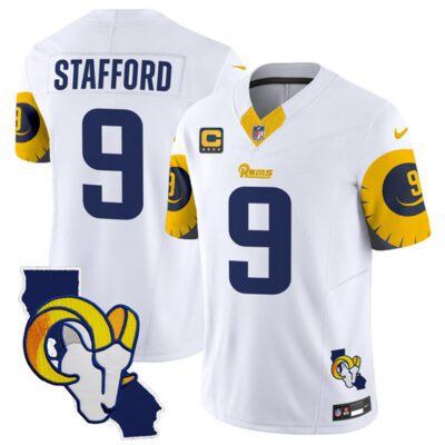 Los Angeles Rams #9 Matthew Stafford White 2025 4-Star C Patch F.U.S.E. V2 Limited Football Stitched Jersey