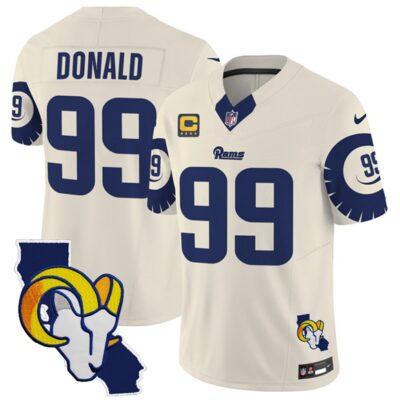 Los Angeles Rams #99 Aaron Donald Bone 2025 4-Star C Patch F.U.S.E. V2 Limited Football Stitched Jersey