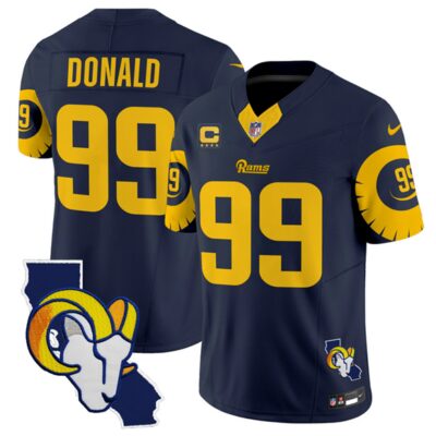 Los Angeles Rams #99 Aaron Donald Navy 2025 4-Star C Patch F.U.S.E. V2 Limited Football Stitched Jersey