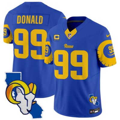Los Angeles Rams #99 Aaron Donald Royal 2025 4-Star C Patch F.U.S.E. V2 Limited Football Stitched Jersey