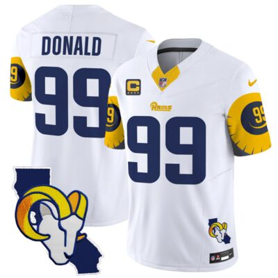 Los Angeles Rams #99 Aaron Donald White 2025 4-Star C Patch F.U.S.E. V2 Limited Football Stitched Jersey